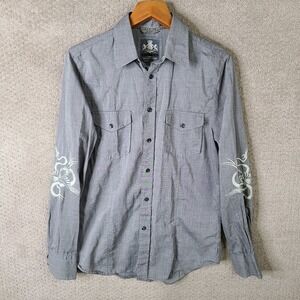 Express Shirt Mens Small Gray Embroidered Dragon Bird Button Down‎ Cotton